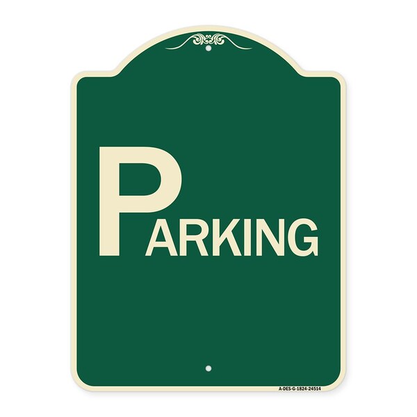 Designer Series Sign-Parking, Green & Tan Heavy-Gauge Aluminum Sign, 24" x 18", G-1824-24514